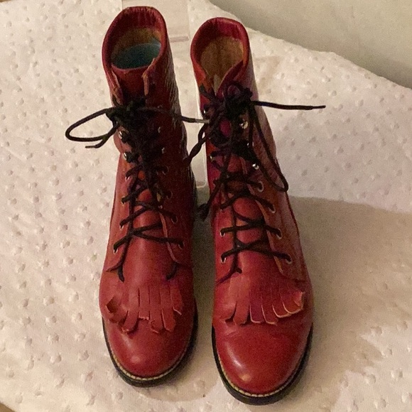 Justin red vintage from the 80’s lace up leather boots # 5.5 B/M. - Picture 2 of 10